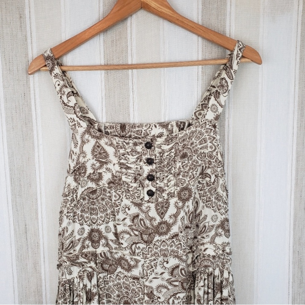 Vintage Cottagecore Maxi Dress Brown Cream Size 16